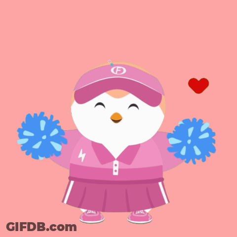 Cartoon Cat Cheering Baby With Yellow Pom Poms GIF