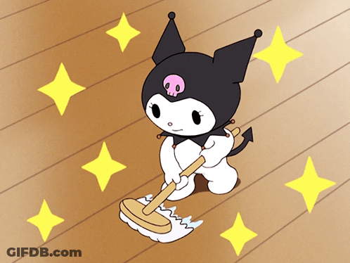 Cartoon Cat Cleaning Floor GIF