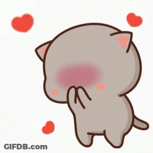 Cartoon Cat Covering Face With Hearts Flying GIF