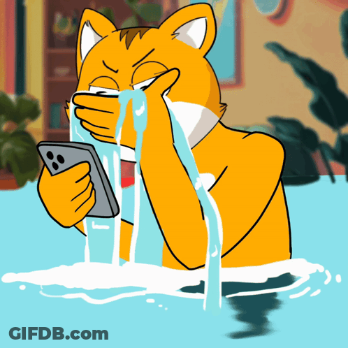 Cartoon Cat Crying While Looking At Phone GIF
