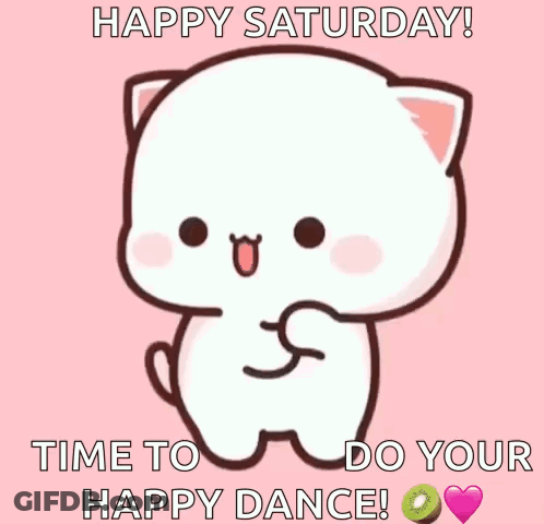 Cartoon Cat Dancing On Pink Background Happy Saturday Happy Dance GIF