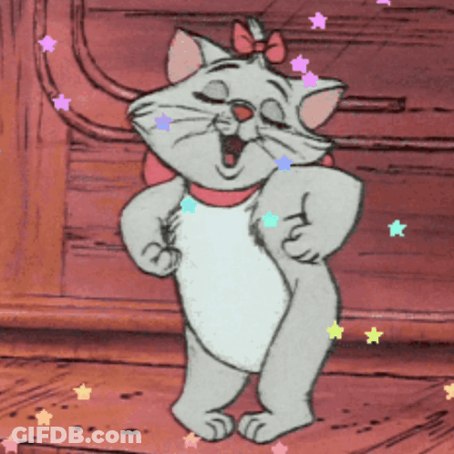 Cartoon Cat Dancing With Bow GIF