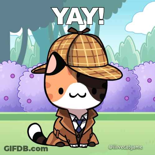 Cartoon Cat Detective Hat Coat Saying Yay GIF