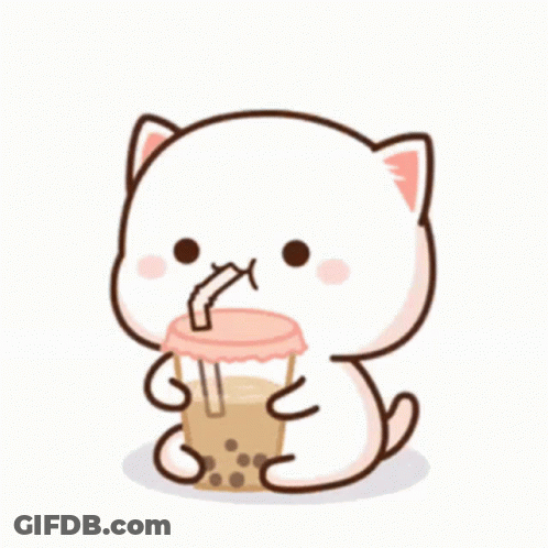Cartoon Cat Drinking Bubble Tea GIF