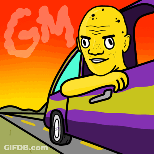 Cartoon Cat Driving Blue Car With Fish GIF