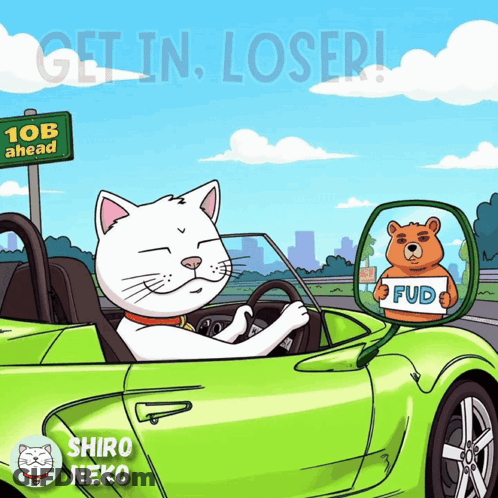 Cartoon Cat Driving Green Sports Car GIF