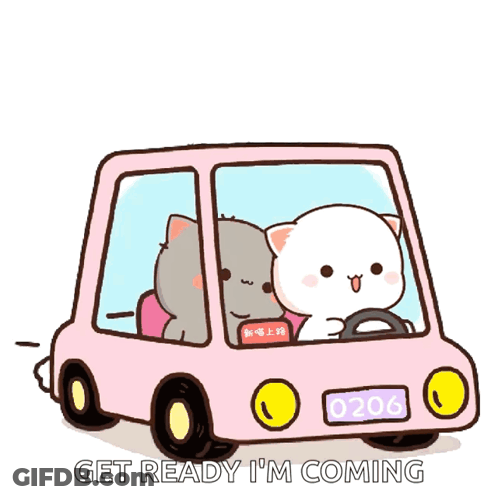 Cartoon Cat Driving Pink Car Get Ready I'm Coming GIF