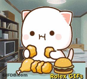Cartoon Cat Eating Chicken And Hamburger GIF