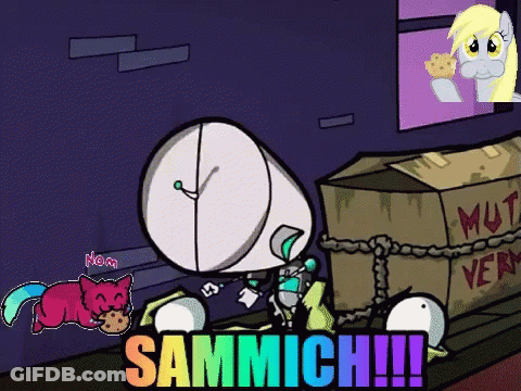 Cartoon Cat Eating Cookie Next To Box Saying Mut Vex GIF