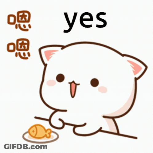 Cartoon Cat Eating Fish With Yes GIF