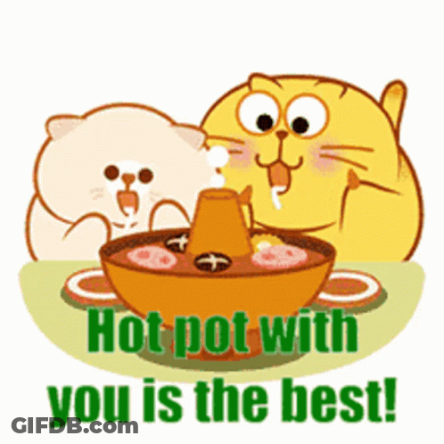 Cartoon Cat Eating Hot Pot With Another Cat GIF