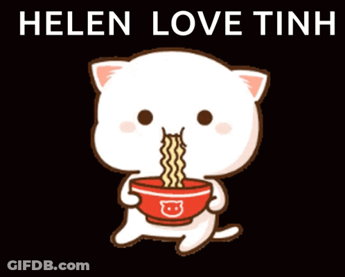 Cartoon Cat Eating Noodles From Bowl Helen Love Tinh GIF