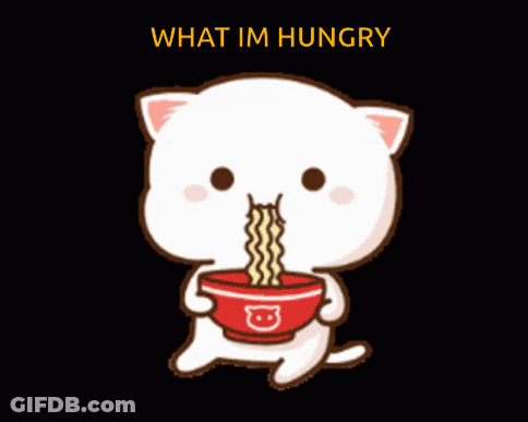 Cartoon Cat Eating Noodles Saying What Im Hungry GIF