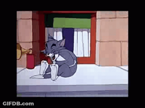 Cartoon Cat Eating On Sidewalk GIF