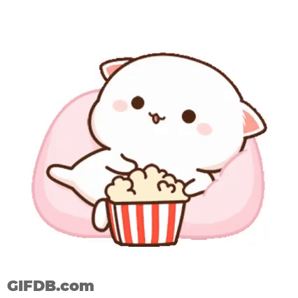 Cartoon Cat Eating Popcorn On Bean Bag Chair GIF