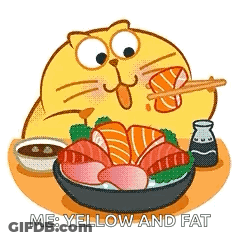 Cartoon Cat Eating Sushi With Chopsticks GIF