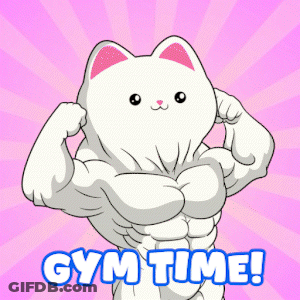 Cartoon Cat Flexing Muscles Gym Time GIF