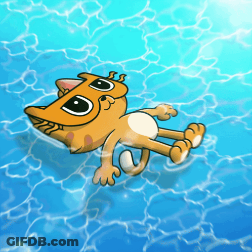 Cartoon Cat Floating On Back In Pool GIF