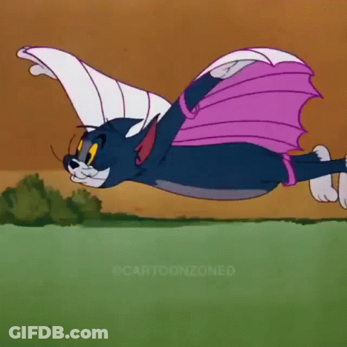 Cartoon Cat Flying In Purple Dress GIF