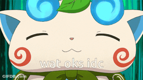 Cartoon Cat Green Leaf Saying Wat Oks Idc GIF