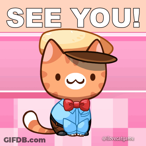 Cartoon Cat Hat Bow Tie Says See You GIF
