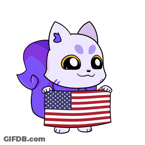 Cartoon Cat Holding American Flag GIF