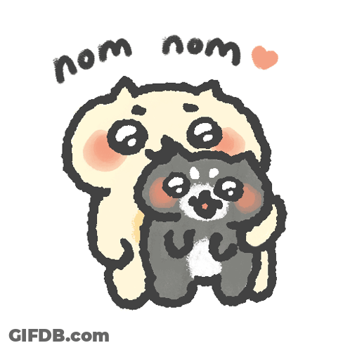 Cartoon Cat Holding Another Cat Saying Nom Nom GIF