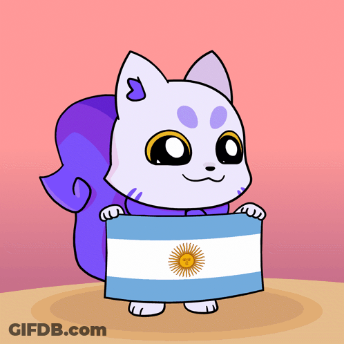 Cartoon Cat Holding Argentina Flag GIF