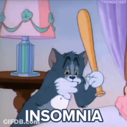 Cartoon Cat Holding Baseball Bat Insomnia GIF