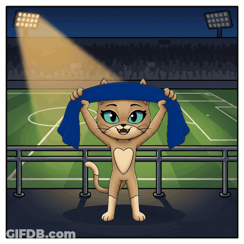 Cartoon Cat Holding Blue Scarf Over Head GIF