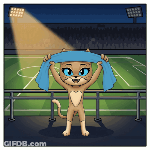 Cartoon Cat Holding Blue Towel Over Head GIF