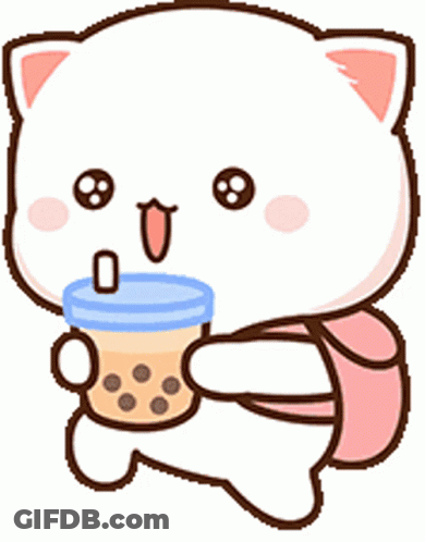 Cartoon Cat Holding Bubble Tea GIF