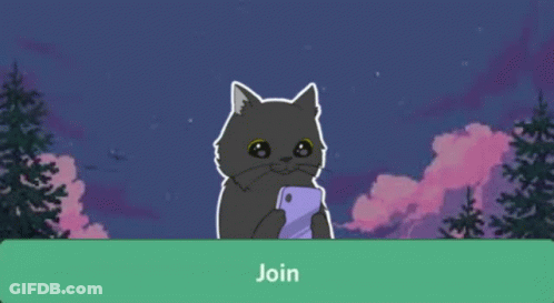 Cartoon Cat Holding Cell Phone Saying Join GIF