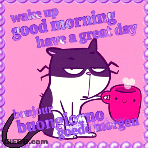 Cartoon Cat Holding Coffee Wake Up Good Morning GIF