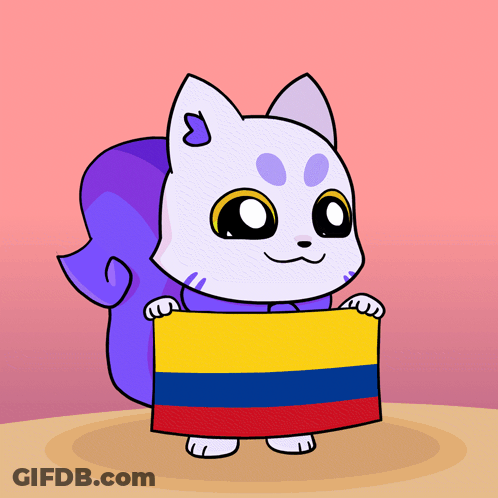 Cartoon Cat Holding Colombia Flag GIF