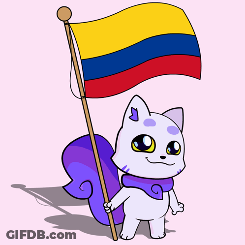 Cartoon Cat Holding Colombia Flag GIF