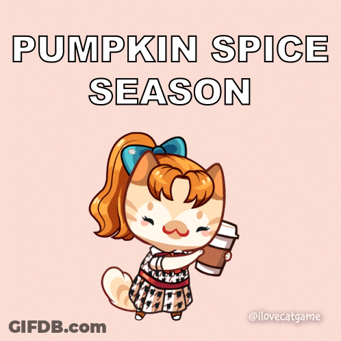 Cartoon Cat Holding Cup Of Coffee With Text Pumpkin Spice Season GIF