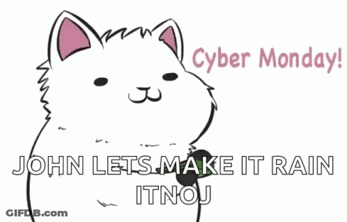 Cartoon Cat Holding Dollar Bill Cyber Monday GIF