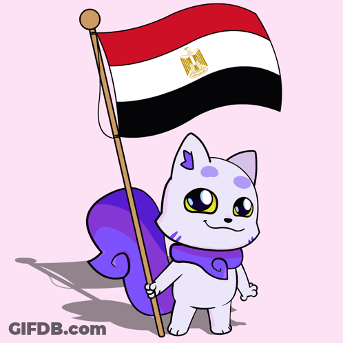 Cartoon Cat Holding Egyptian Flag GIF