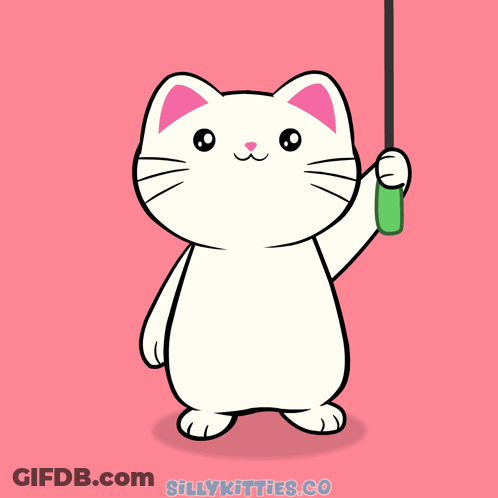 Cartoon Cat Holding Fishing Rod With Hank GIF