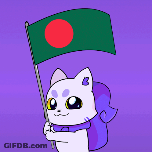 Cartoon Cat Holding Flag GIF