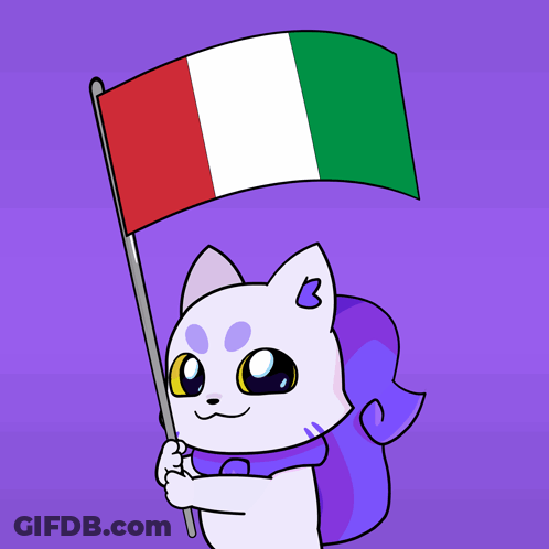 Cartoon Cat Holding Flag With B GIF