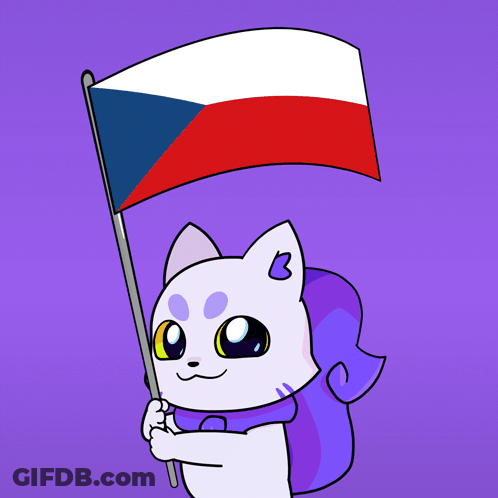 Cartoon Cat Holding Flag With Letter B GIF