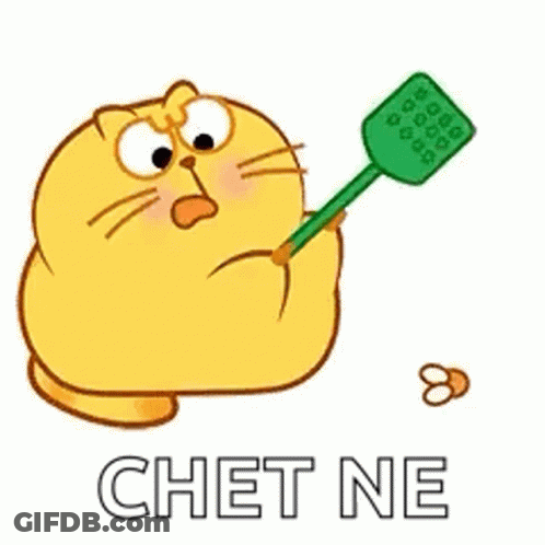 Cartoon Cat Holding Green Fly Swatter GIF