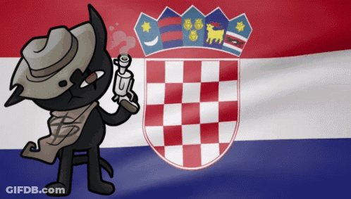 Cartoon Cat Holding Gun Croatia Flag GIF