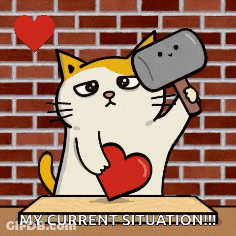 Cartoon Cat Holding Heart And Hammer GIF