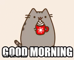 Cartoon Cat Holding Hot Chocolate Saying Good Morning GIF