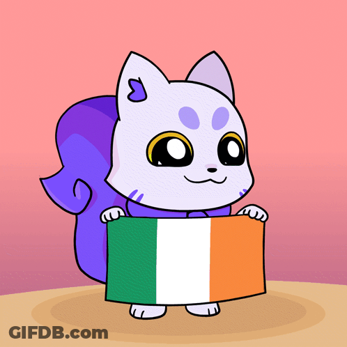 Cartoon Cat Holding Irish Flag GIF
