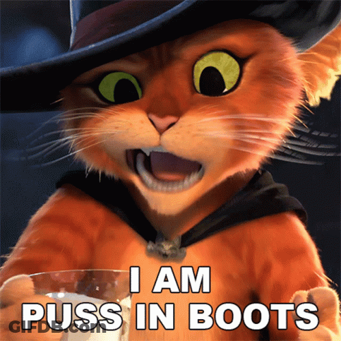 Cartoon Cat Holding Milk Saying I Am Puss In Boots GIF
