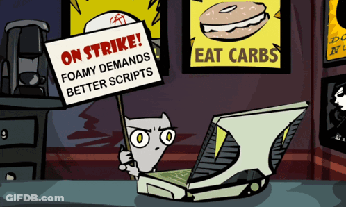 Cartoon Cat Holding On Strike Sign GIF